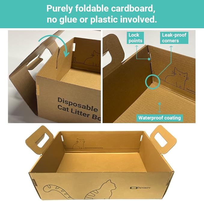 6-Pack Disposable Litter Boxes for Cats, Recycled Cardboard Cat Litter Box, Waterproof, Leakproof, Foldable, Portable for Travel(17.2'' x 12.2'' x 5.3'')