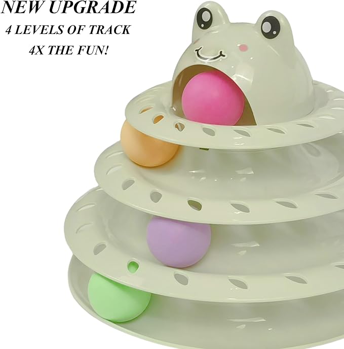 Gefryco Cat Toys 4-Tier Roller Track, Turntable Cat Tower Toy with Colorful Chase Balls, Multi-Level Interactive Cat Toys for Bored Indoor Adult Cats, Fun Puzzle Kitten Exercise Toys(Light Green)