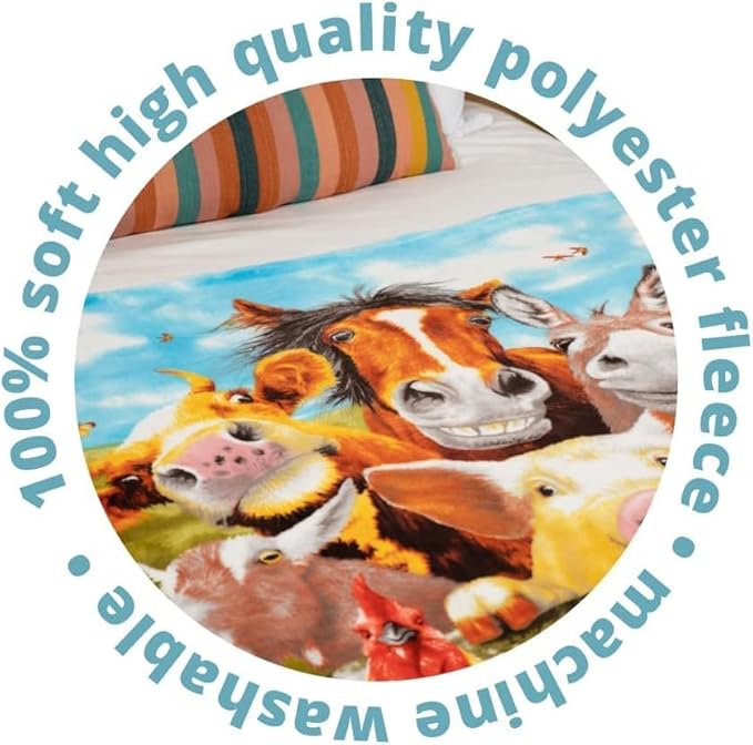 Dawhud Direct Cartoon Selfie Farm Animals Fleece Blanket for Bed 50" x 60" Farm Animal Fleece Throw Blanket for Women, Men and Kids Super Soft Plush Horse Blanket Throw Plush Blanket for Horse Lovers