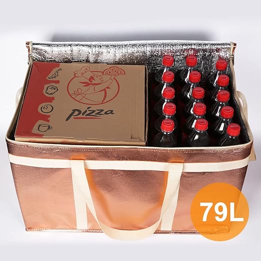 Bodaon Insulated Pizza Delivery Bags, XXX-Large Commercial Food Delivery Insulation Bag for Hot/Cold Food, Large Capacity Reusable Warming Bag, Gold, 1-Pack
