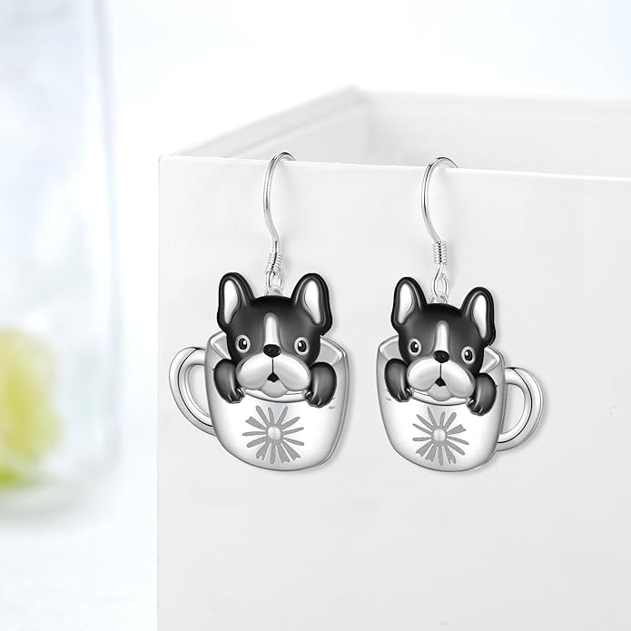 Black Cat Earrings 925 Sterling Silver Mushroom Cat/Black Cat/Panda/Sloth/Capybara/Boston Terrier/Shih Tzu Dangle Earrings Cute Animal Drop Earrings Jewelry Gifts for Women