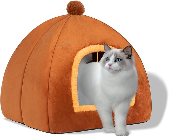 Cat Bed Cave for Indoor Cats,Cat House Tent Bed with Removable Washable Cushioned Pillow, 2-in-1 Kitten Beds for Indoor Kittens,Pet Bed