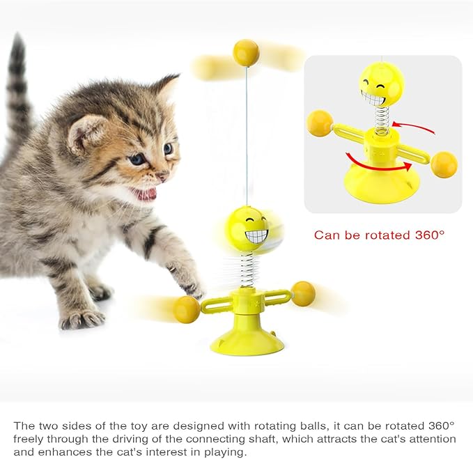 Laxier Cat Toys Interactive Spin with Rotating Springs Ball for Indoor Kittens Self Play Kitty Teaser Wand (Yellow)
