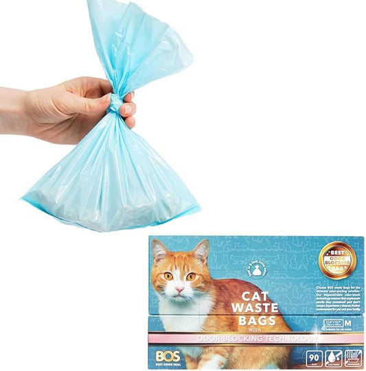 BOS Amazing Odor Sealing Cat Waste Disposal Bags - Durable and Unscented [Size: M, Color: Light blue] (Pack of 1)