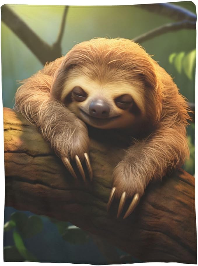 Cute Asleep Sloth Blanket Gifts for Kids Adults Women Flannel Throw Blankets for Home Couch Bed Sofa Soft Fuzzy Lightweight Decor All Season 50x40 Inches