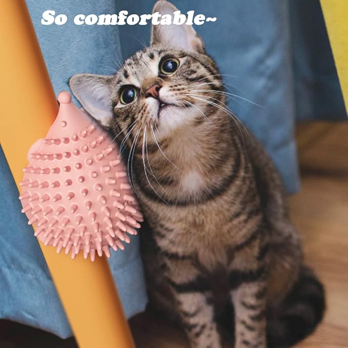 Cat and Dog Grooming Brush Wall Mount, Yellow (4.5in x 3.3in x 2.9in, 1 Count, Self Cleaning, Corner-fitting, Promotes Grooming and Entertainment)