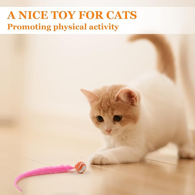 SHENGSEN Bouncy Ball with Tail Cat Toys-5 Packs,Magic Worm with Large Colorful Ball Toy for Cats,Fuzzy Worm Bouncy Balls Cat Toy