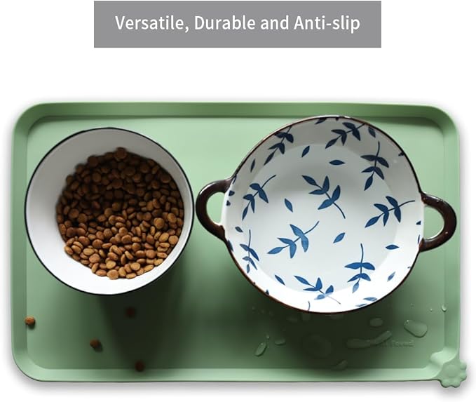 Hoki Found Silicone Pet Food Mats Tray - Non Slip Pet Dog Cat Bowl Mats Placemat - Dog Pet Cat Feeding Mat - Waterproof Dog Cat Food Mats -Pet Water Mats for Carpet -Jade