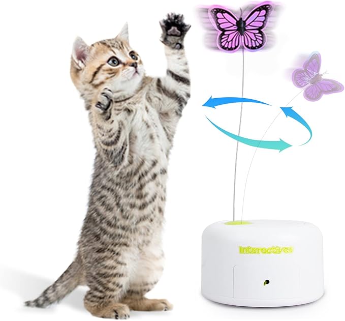ALL FOR PAWS Interactive Motion Activated Butter-Fly Cat Toys,Flutter Bug Cat Toy,Flutter Rotating Kitten Toys,Cat Toys Interactive for Indoor Cats with 2 Replacements