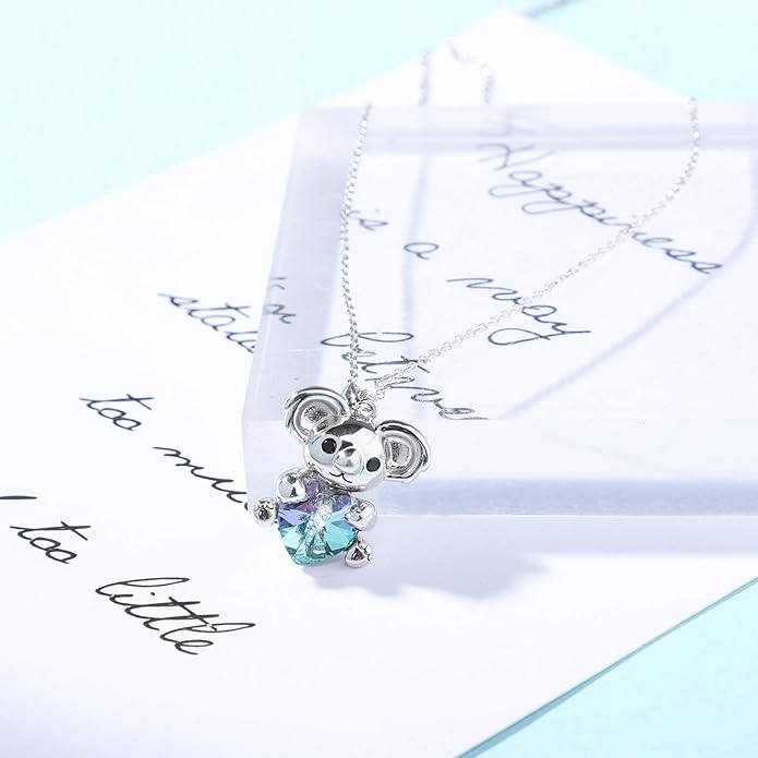 AOBOCO Cute Giraffe Necklace Sterling Silver Heart Pendant with Crystals from Austria - Elephant Koala Animal Pendant for Women