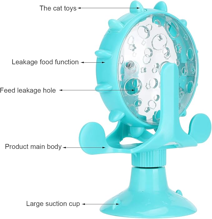 Pet Toy, Rotation Cat Puzzle Toy Food Leakage Pet Cat Leaking Toy Interactive Cat Toys Pet Toy, Ferris Wheel Food Dispensing Pet Slow Feeder Toy with Automatic 360° Turntable for Pet Trainer (Blue)