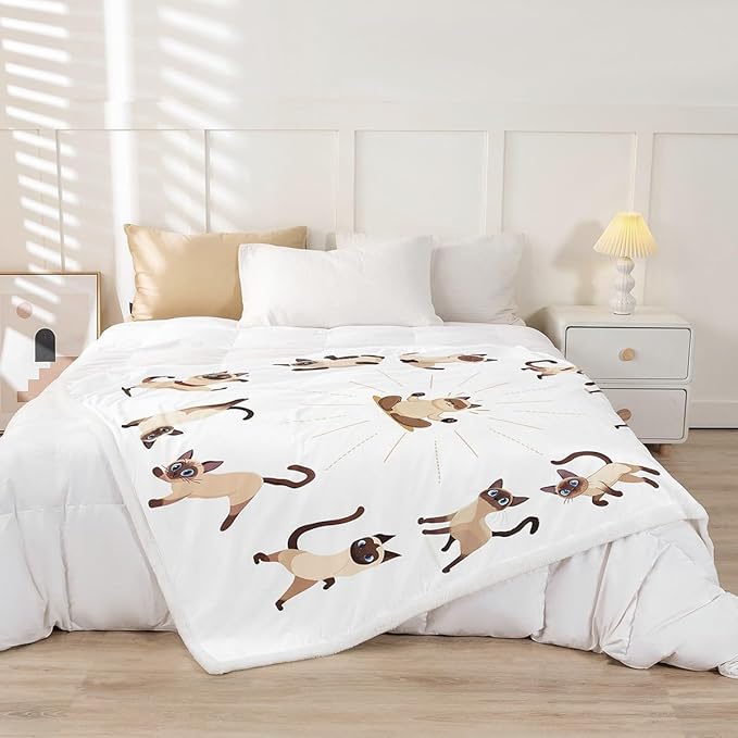 Yoga Cat Sherpa Blanket Siamese Cats Fleece Throw Blanket for Sofa Couch Bed Cute Pet Decor Cartoon Animals Plush Blanket Magical Animal Fuzzy Blanket Twin 60"x80"