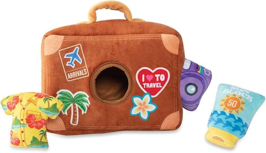 Fringe Studio Hide & Seek Burrow Plush Dog Toy Set, Pack Your Bags(289213), Multicolored