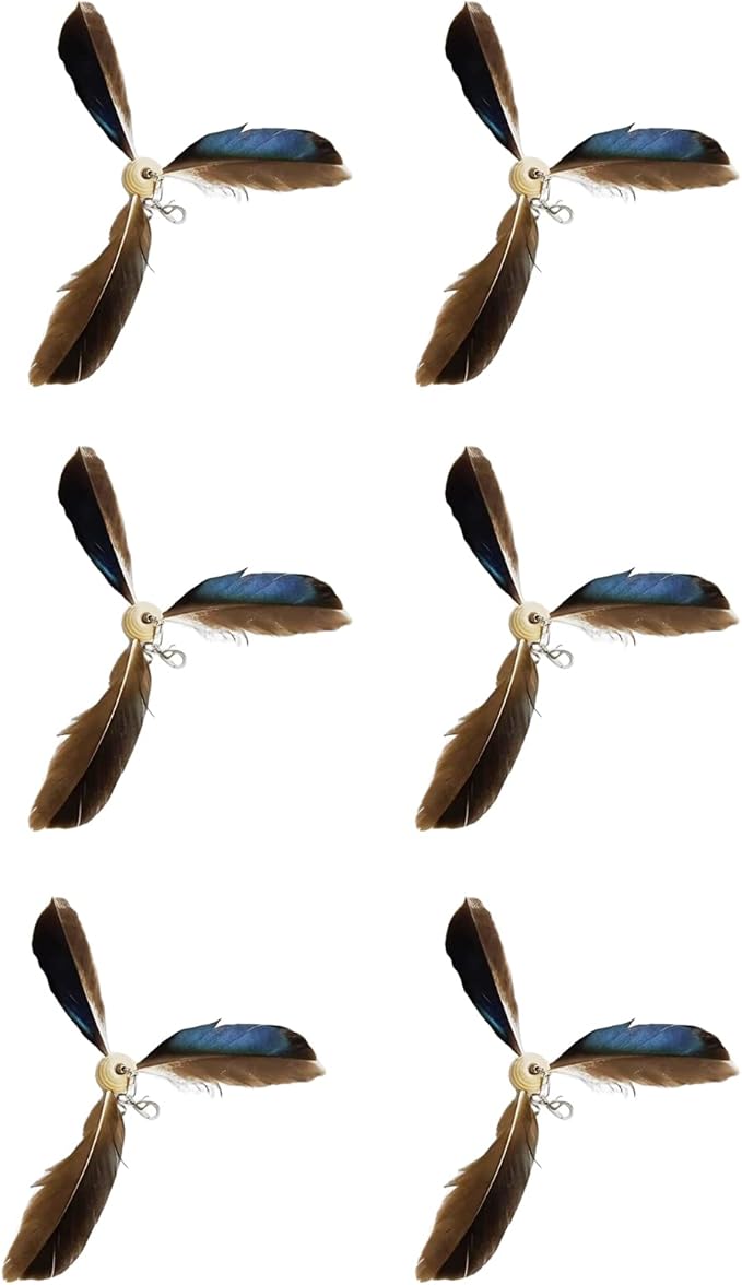 JIANWEI 6PCS Cat Feather Propeller Refills, Cat Fetch Toy Cat Wand Attachment Home Replacement Artificial Feather Cat Playing Tracking Interactive Toys for Kitten Chasing Training(Brown)