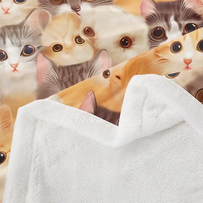 Cat Throw Blanket Kids Girls Cute Kitten Cats Print Warm Fuzzy Blanket for Bed Sofa Kawaii Lovely 3D Animal Fleece Sherpa Blanket Soft Animal Cat Collection Flannel Blanket Room Decor Baby 30"x40"