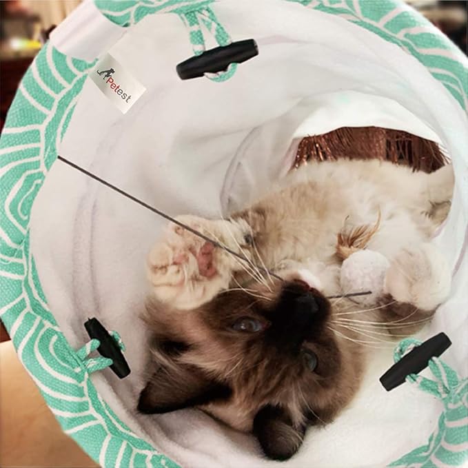 Petest Cat Tunnel Comfy Collapsible Tunnel with Boredom Relief Plush Ball, for Bunny Rabbits, Kittens, Ferrets, Puppy and Dogs