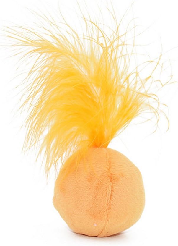 Furry Rattle Ball Cat Toy with Feather and Catnip - Interactive Pom Pom Balls for Cats, Soft and Lightweight, 2 Inch, 6 Pack.