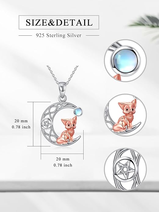 Black Cat/Dragon/Fox/Wolf Necklace 925 Sterling Silver Celtic Moon Pentagram Pendant Gothic Jewelry Goth Halloween Gifts for Women