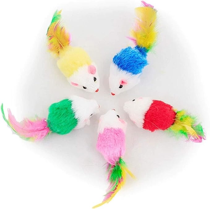 Cat Mice Toys for Indoor Cats 12PCS, 5 Color Variety Mouse Cat Toy Mice Cat Toy Mouse for Cats, Fur Mice Cat Toys Mice Cat Feather Toys with Rattle Sounds, Mixed Pack Cat Mouse Toy for Cats