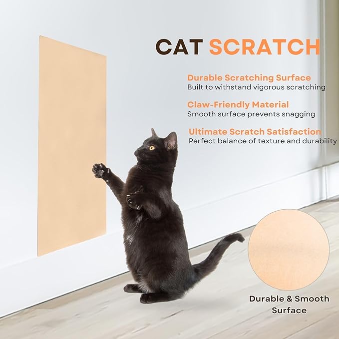 Cat Scratch Mat (Beige, 5-Pack, 9.8''*18.8''), Furniture Protector from Cats Scratching, Strong Self-Adhesive Backing for Easy and Sturdy Application, Versatile for Cat Trees, Posts, and Beds