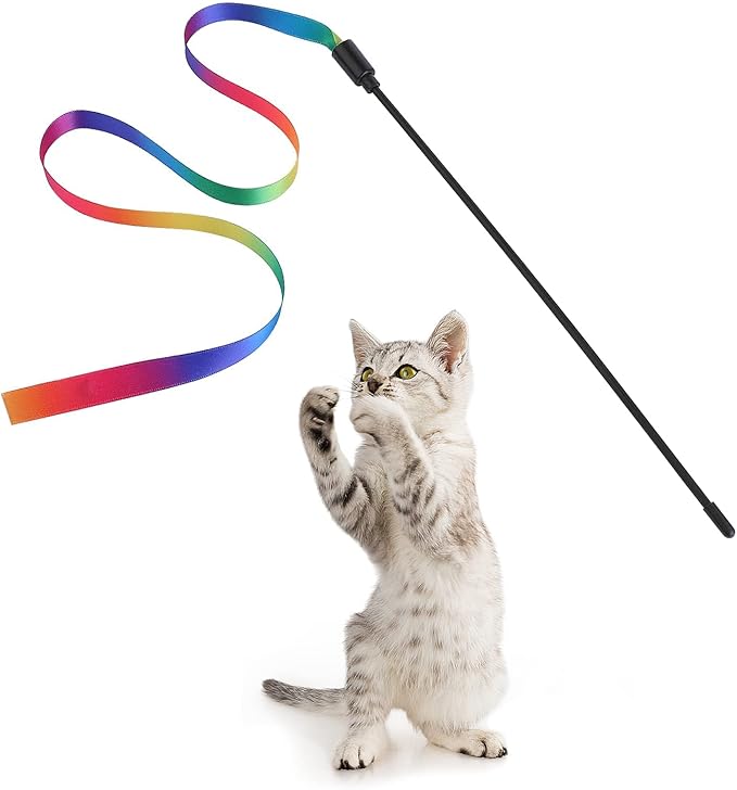 Molain Cat Wand Interactive Toy, 5Sets Colorful Fabric Ribbon Sticks, Cat String Toy for Indoor Interactive, Pet Toys for Kitten Exerciser Accessories(Rainbow Cat String Toy)