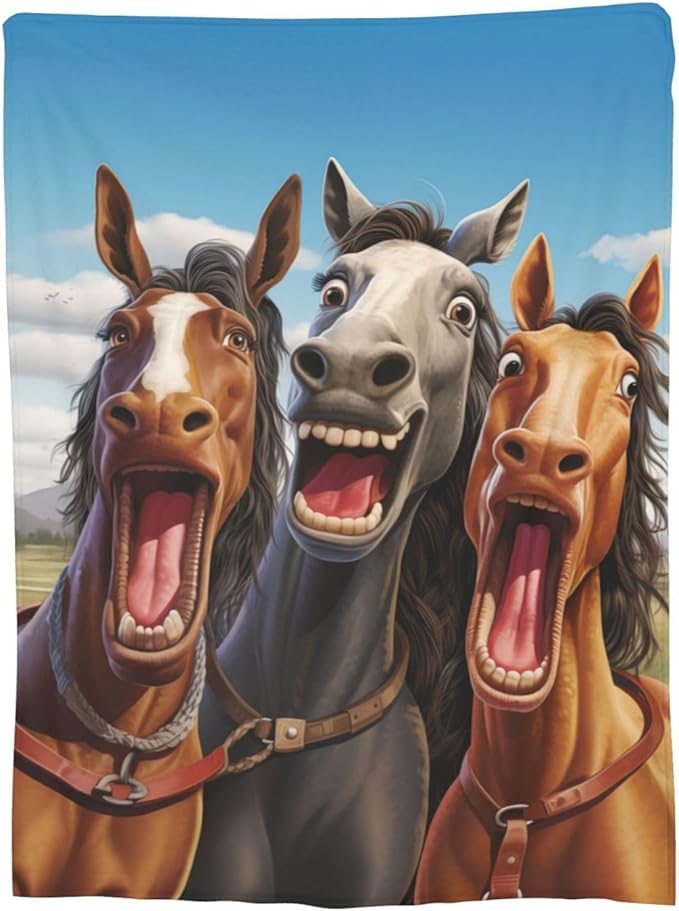 FUUNY Horse Blanket Animal Pattern Print Flannel Throw Blankets for Home Couch Bed Sofa Soft Fuzzy Lightweight Decor Gifts for All Season 50x40 Inches