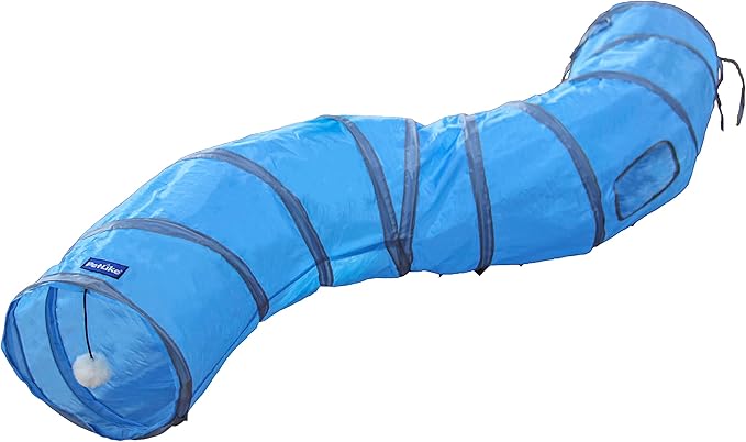 PetLike S Way Cat Tunnel Collapsible Pop-up Pet Tube Hideaway Play Toy with Ball (S-Way, Blue)