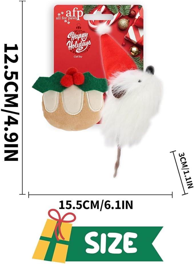 ALL FOR PAWS Christmas Cat Toys with Catnip, Bite-Resistant Teething Toy for Indoor Cats Exercise, Interactive Cat Mouse Toy
