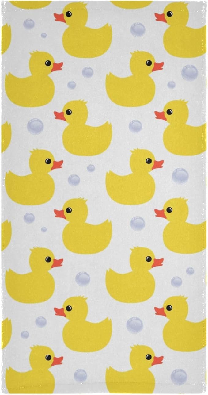 2 Pack Yellow Ducks Hand Towels for Bathroom,Microfiber Absorbent Cute Animal Ducky Farmhouse White Bath Hand Towels for Kitchen,Decorative Guest Bathroom Towels for Face,Shower,Gym 14"x28"