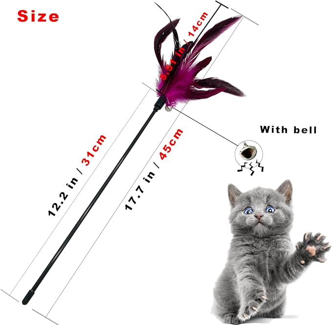 Cat Wand Toy Feather Stick Cat Toys, 6 PCS Cat Feathers Wand Toy, Interactive Cat Toy Feather Wand for Indoor Cats