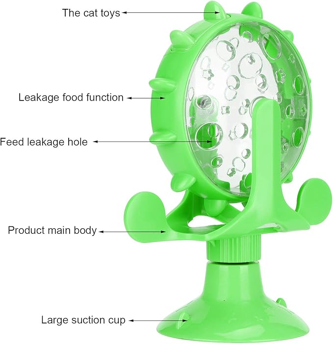 Pet Toy, Rotation Cat Puzzle Toy Food Leakage Pet Cat Leaking Toy Interactive Cat Toys Pet Toy, Ferris Wheel Food Dispensing Pet Slow Feeder Toy with Automatic 360° Turntable for Pet Trainer (Green)