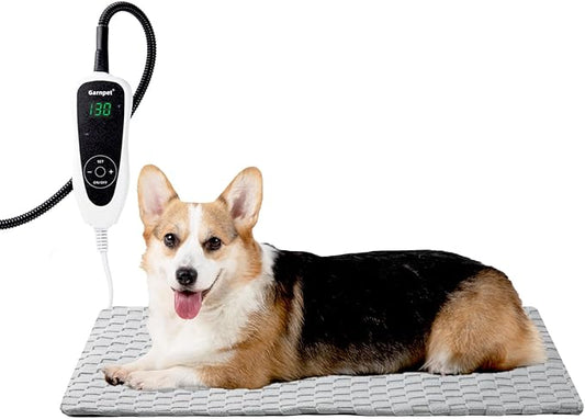 28x18 Inch Pet Heating Pad, Heated Dog Bed Indoor, Heated Cat Bed with Steel-Wrapped Cord, 25-Level Timer & 11-Level Adjustable Temperature