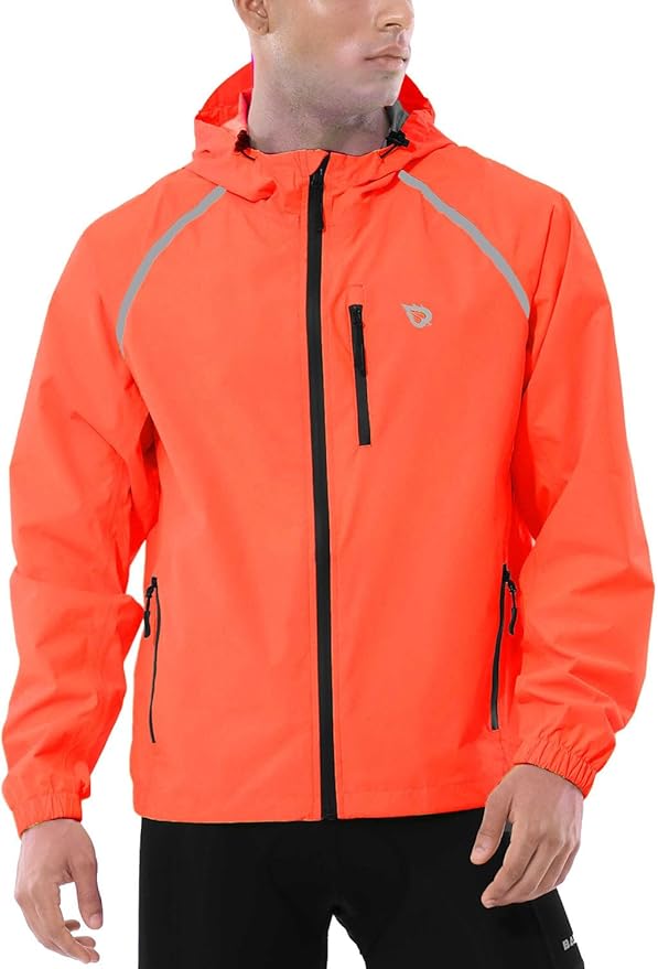 baleaf Men's Rain Jacket Waterproof Windbreaker Running Cycling Golf Hiking Gear Hood Lightweight Reflective Packable