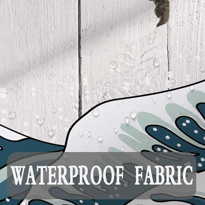 Boziqr Funny Cat Shower Stall Curtain, Cool Cat Dinosaur Japanese Ocean Wave Decor Fabric RV Bathroom Curtains, Kids Children Rustic Wooden Farmhouse Shower Curtain, 47 X 64 Inches