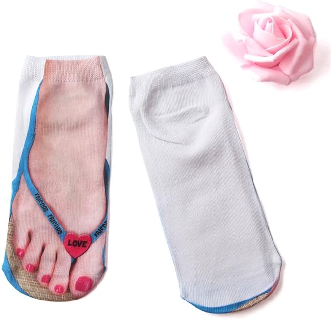 3D Manicure Print Socks Funny Flip Flop Socks 3D Pattern Socks Sandal Socks Low Cut Ankle Silly Socks- A Gag Gift