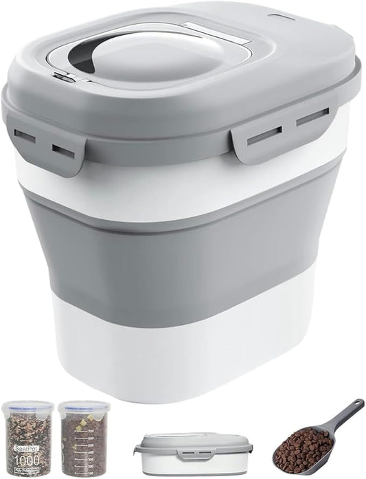 32-35 Lbs Dog Food Storage Container Collapsible Dog Food Container with Airtight Lids, Wheels, Scoop and 2pcs Food Storage Containers, Large Pet food storage for Dog, Cat