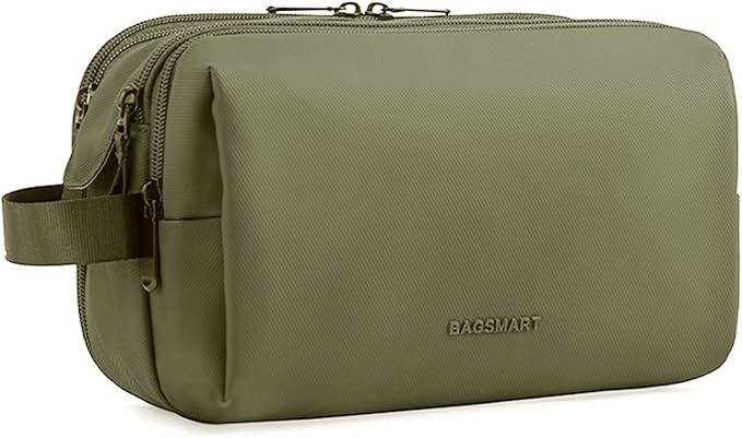 BAGSMART Toiletry Bag for Men, Travel Toiletry Organizer Dopp Kit Water-resistant Shaving Bag for Toiletries Accessories, Door Room Essentials,Green-medium