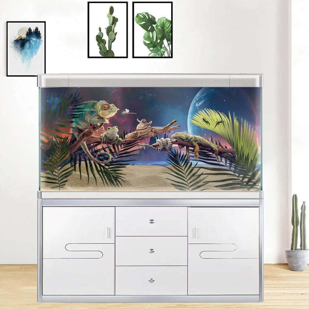 Scarlet Cosmic Aquarium Background,Cool Galaxy Parallel Space Themed Fish Tank Background, Tropical Desert Terrarium Background 72X24IN with 8 EVA Double-Sided Tape