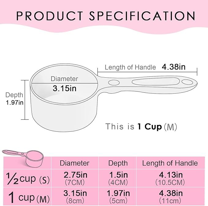 SUPERDESIGN 1 Cup Dog Food Scoop for Container Melamine Measuring Scoop for Dogs Cats Birds and Rabbits Pet Food Feeding Scoop Dishwasher Safe - Baby Pink