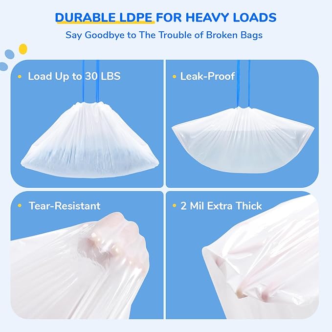 60 Count Drawstring Litter Box Liners for Scoopfree Cat Litter Tray Pan Refills, 37'' W x 13.8'' H, Durable Pet Kitten Replacement Waste Bags for Stainless Enclosure Closed Litter Box