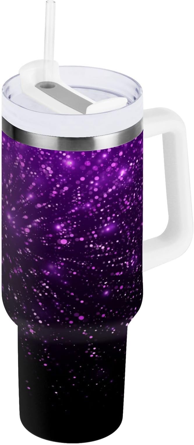 Boccsty Glowing Sparkles Purple Glitter Insulated Tumblers Reusable Stainless Steel Tumbler 30 oz Cup Coffee Travel Mug Water Bottle with Handle & Flip Straw for Home Office Car