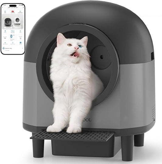 Automatic Cat Litter Box Self Cleaning,Smart Litter Box with 10 Safety Sensor Radars,100L Electric Cat Litter Box with Stairs for Multiple Cats,APP-Control,Advanced Odor Control OMCPET-Black