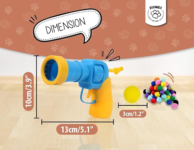 Interactive Cat Toys for Indoor Cats Includes 2 Cat Toy Gun + 100 Cat Pom Pom Balls + 3 Extra Balls | Cat Ball Launcher Giving Your Cat Fun and Exercise