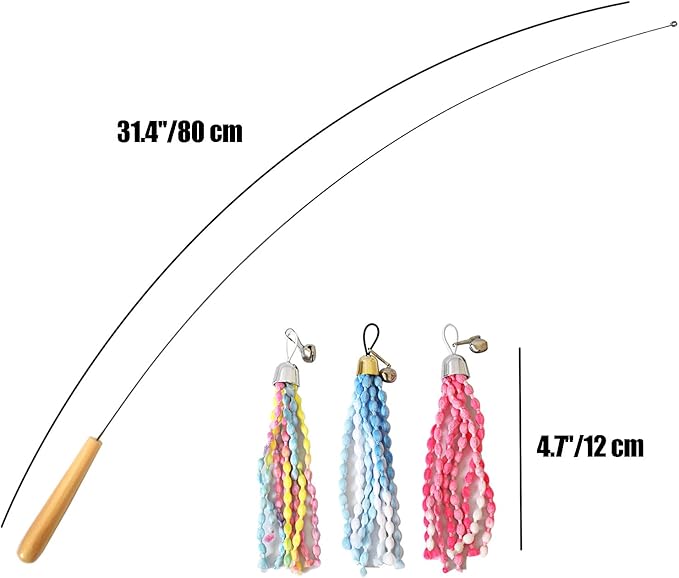 IUHKBH Cat Teaser Toys, Cat Wands with 3 Plush Srtip Refills Vibrant Cat Teaser Wands with Bell Interactive Cat Toys for Cat Kitten Having Fun Exerciser Playing