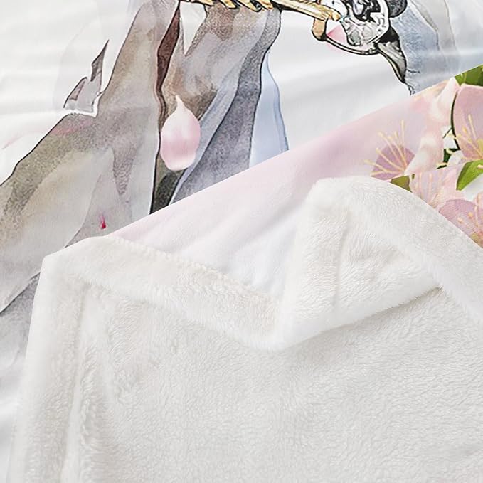 Feelyou White Horse Sherpa Throw Blanket Chic Pink Floral Flowers Fleece Blanket Watercolor Wild Animal Design Plush Blanket for Bed Sofa Couch Bedroom Decor Wildlife Fuzzy Blanket 40"x50"
