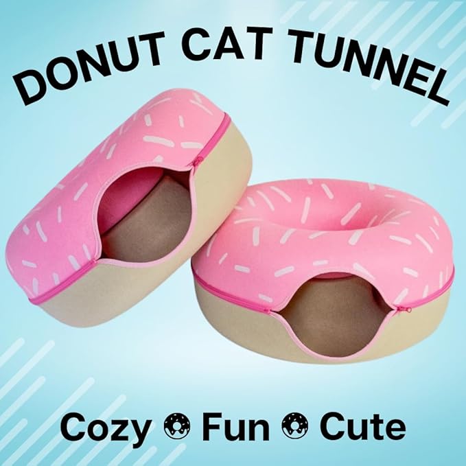 Luli & Cat Sprinkled Donut Cat Tunnel Bed - Large Cat Tunnel Hideaway Caves for Indoor Cats