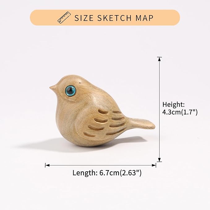 Bird Wooden Figurine,Miniature Wood Carving Decor Small Animal Garden Statue Sculpture,Lovely Gift Holiday Home Decor Suitable for bedroom living room shelf desk office desk table coffee table etc.