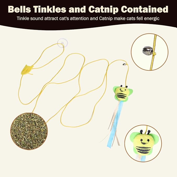 NUMINA 5 Pack Hanging Interactive Cat Feather Toys, Retractable Teaser Toy for Cat Kitten Play Chase Exercise, Interactive Cat Toys for Indoor Cats, Kitten Mental Exercise Hanging Cat Toy with Bel