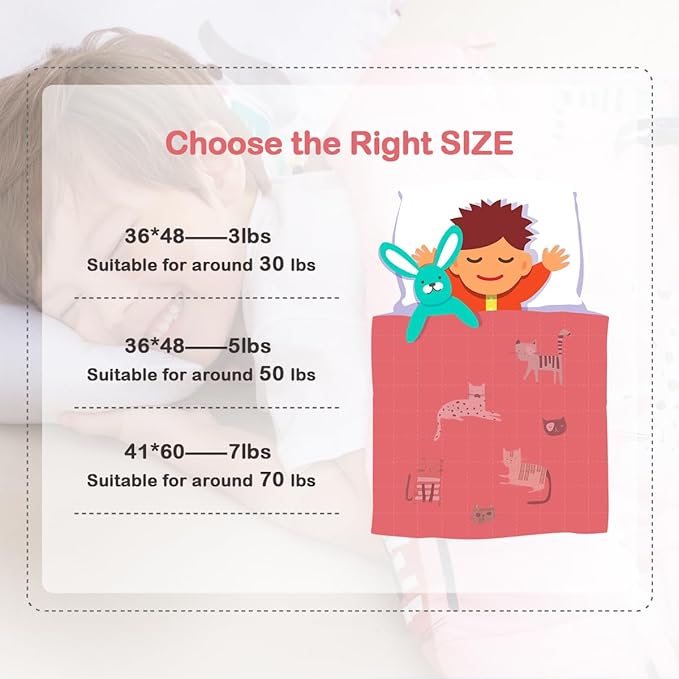 Sivio Weighted Blanket - 100% Cotton Weighted Blanket 3 lbs 36 x 48 inches, Washable Breathable Soft Heavy Blanket for Calm Sleeping for Home and School Nap, Pink Cat