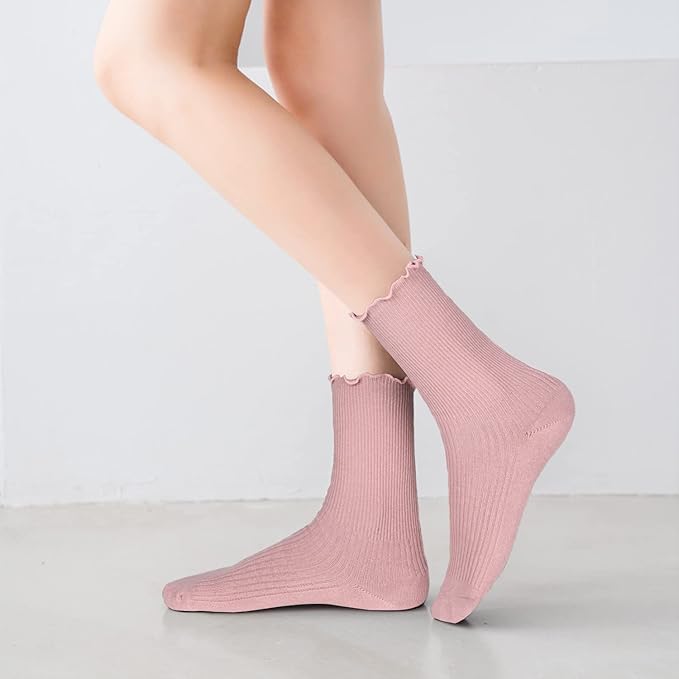 Benefeet Sox Womens Girls Ruffle Crew Socks Novelty Cute Frilly Dress Socks Cotton Lettuce Trim Turn-Cuff High Ankle Sock